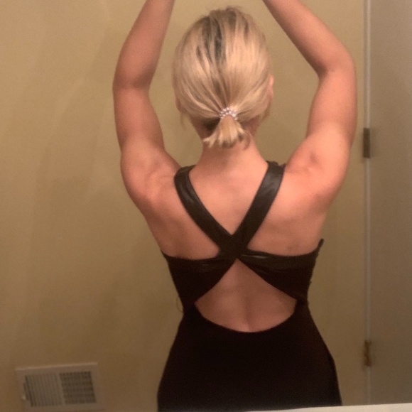 bebe Dresses & Skirts - BeBe Addiction Collection  Pleather Contrast HiLo Halter Dress 🖤